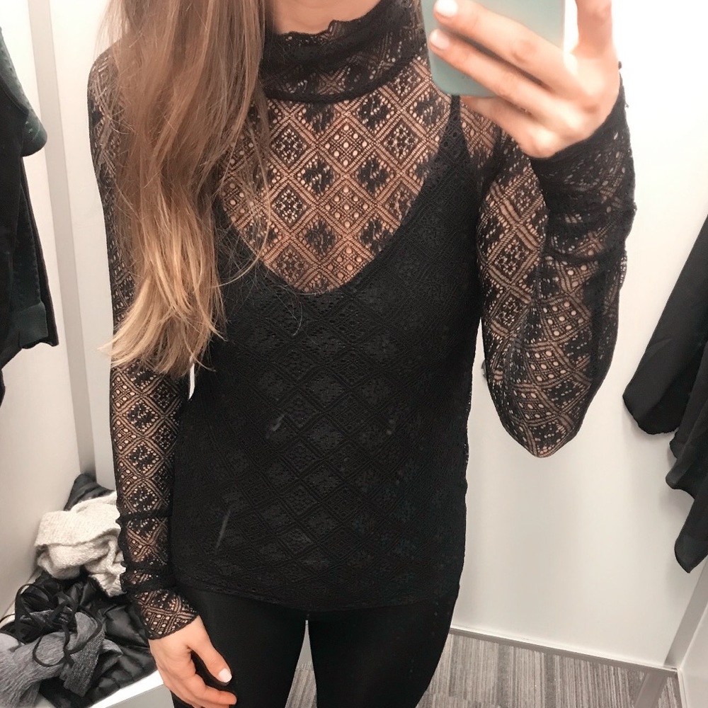 Free people sheer black long sleeve